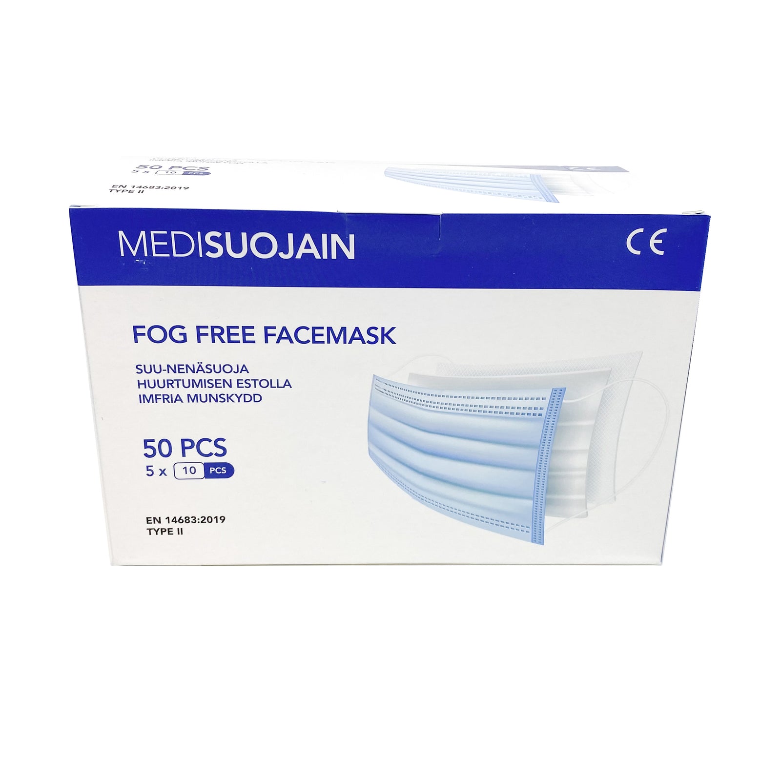 Type II BFE98 suu-nenäsuoja huurtumisen estolla fogfree sairaalakäyttöön 50kpl - maskikauppa.fi