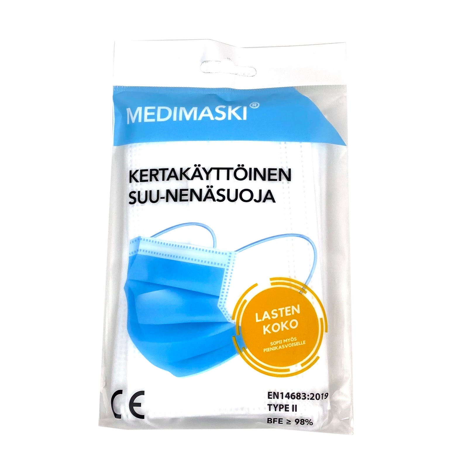 Valkoinen Type II Suu-nenäsuoja lapsille 10kpl - maskikauppa.fi