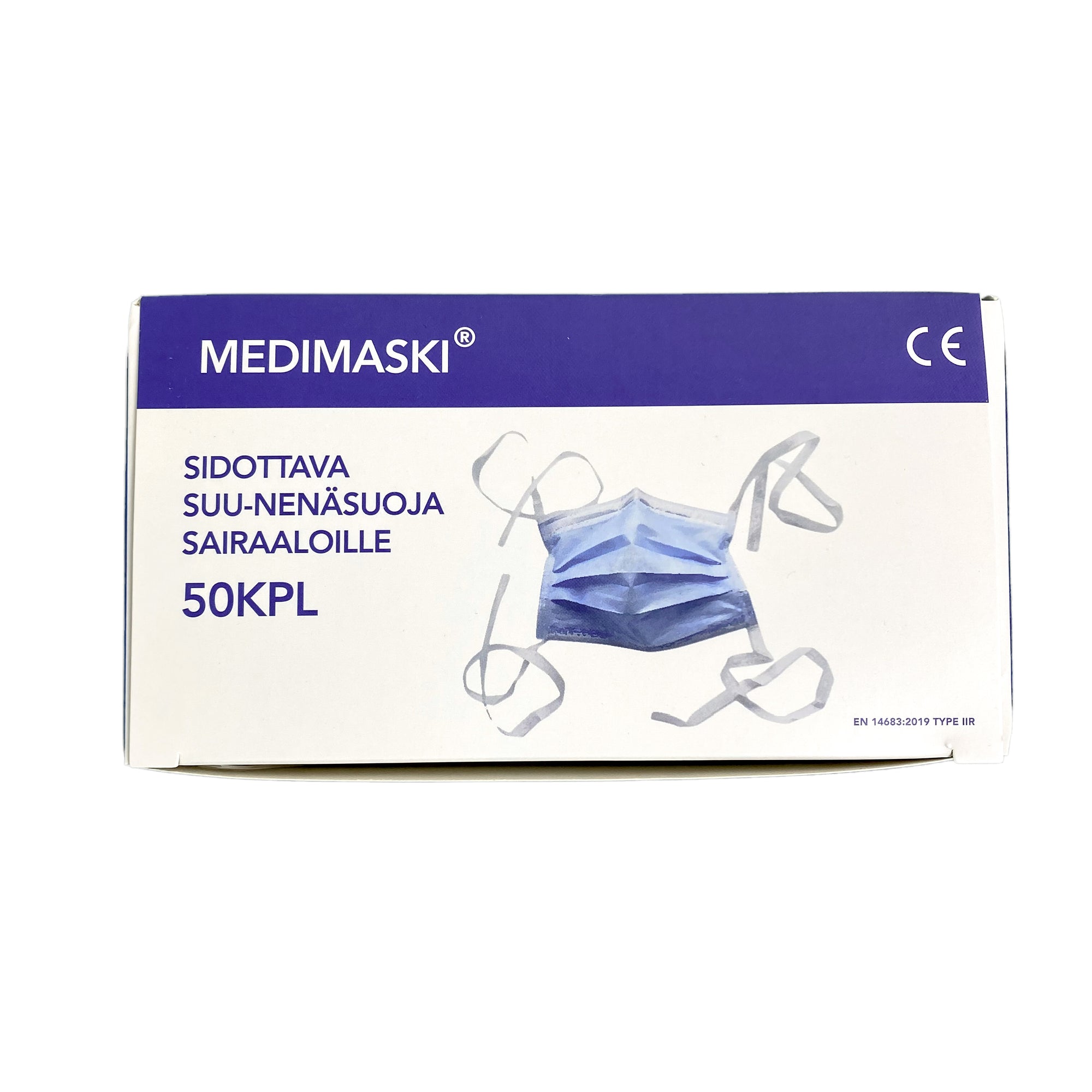 Sidottava kirurginsuoja sairaalakäyttöön (Type IIR BFE98) 50kpl - maskikauppa.fi