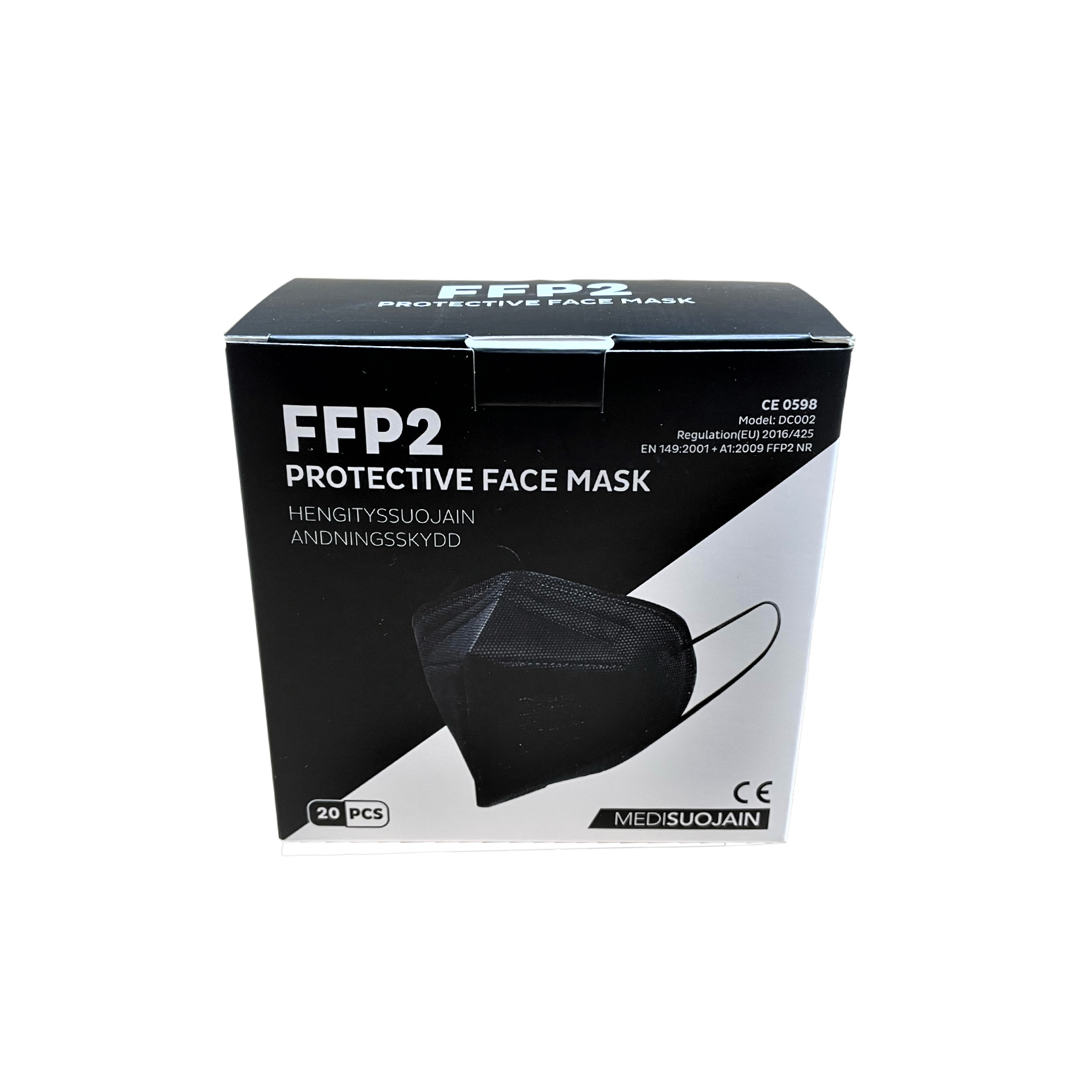 Musta CE merkitty FFP2 hengityssuojain 20kpl - maskikauppa.fi